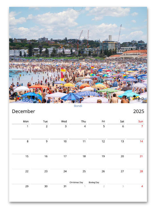2025 A3 Calendar - 12 Months of Beaches