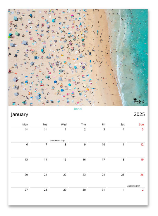 2025 A3 Calendar - 12 Months of Beaches