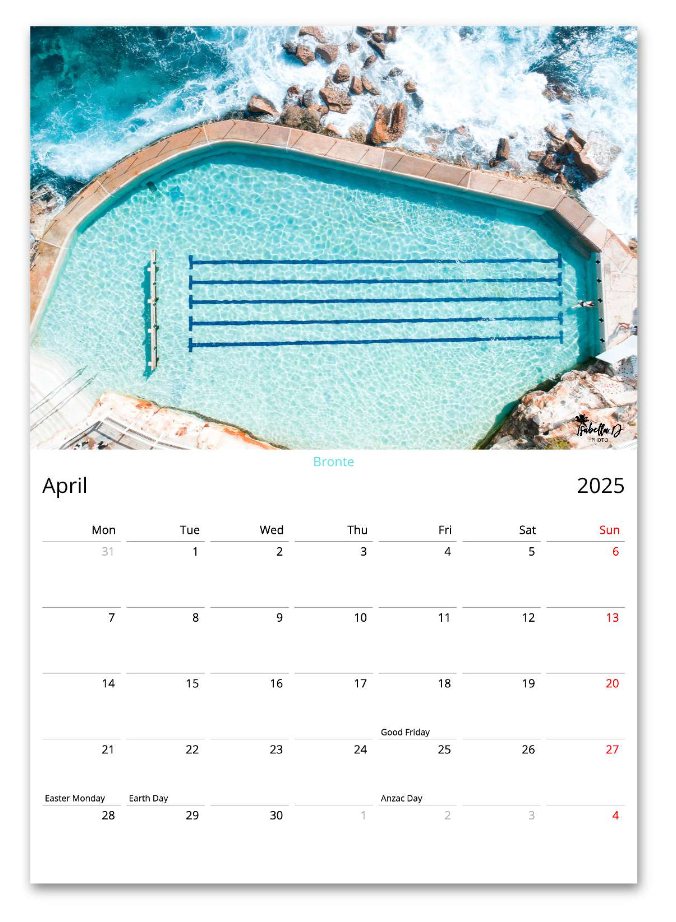 2025 A3 Calendar - 12 Months of Beaches