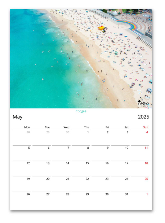 2025 A3 Calendar - 12 Months of Beaches