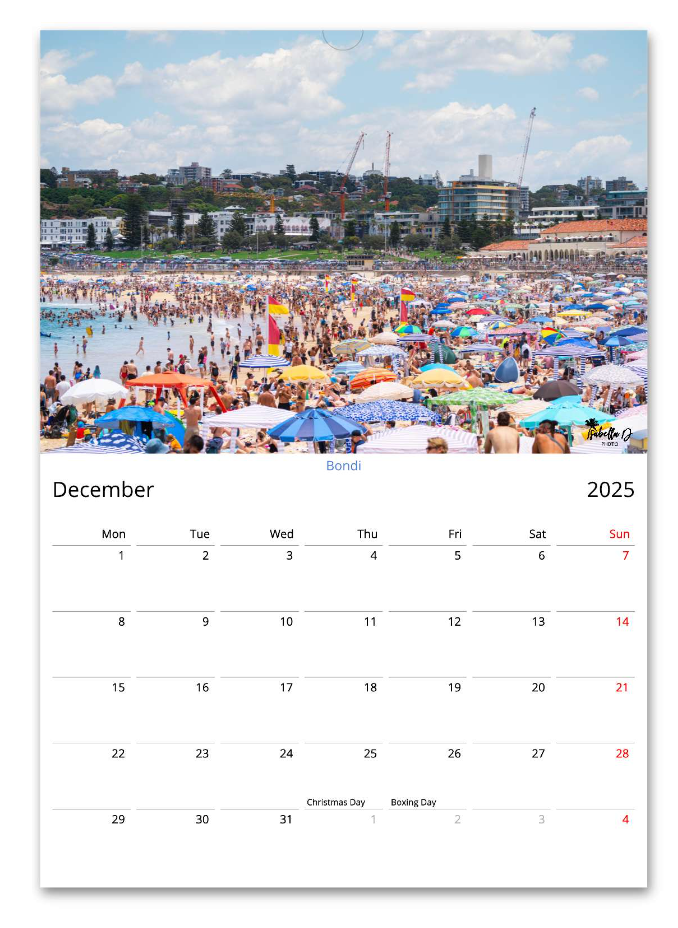 2025 A3 Calendar - 12 Months of Beaches