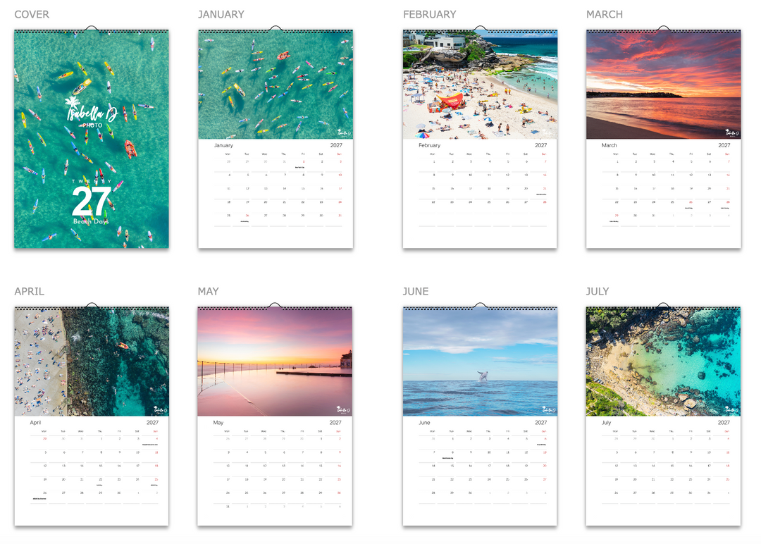 2027 A3 Calendar - Beach Days