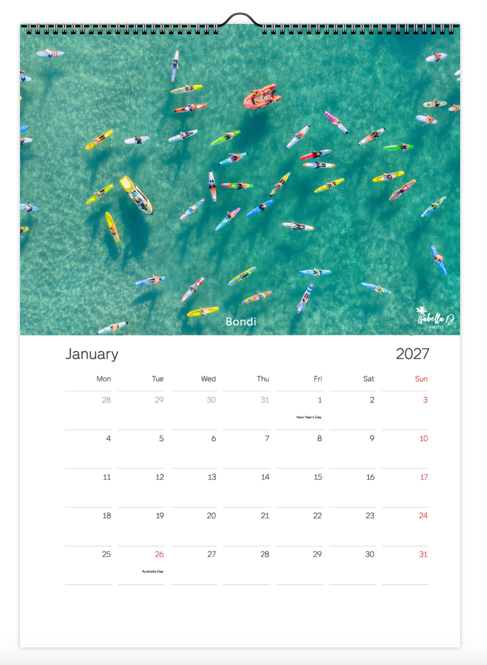 2027 A3 Calendar - Beach Days