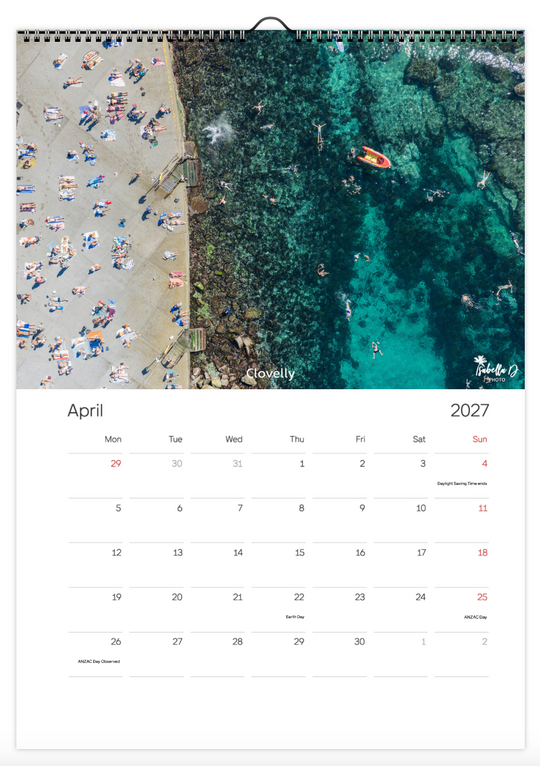 2027 A3 Calendar - Beach Days