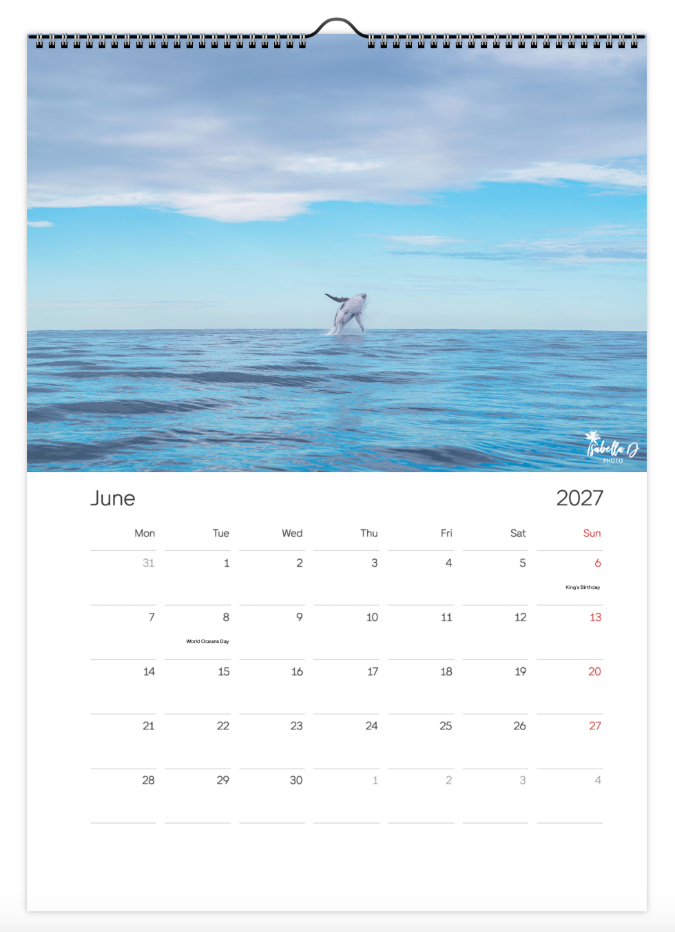 2027 A3 Calendar - Beach Days