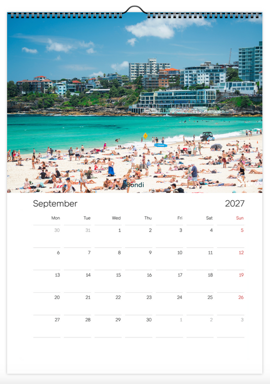 2027 A3 Calendar - Beach Days
