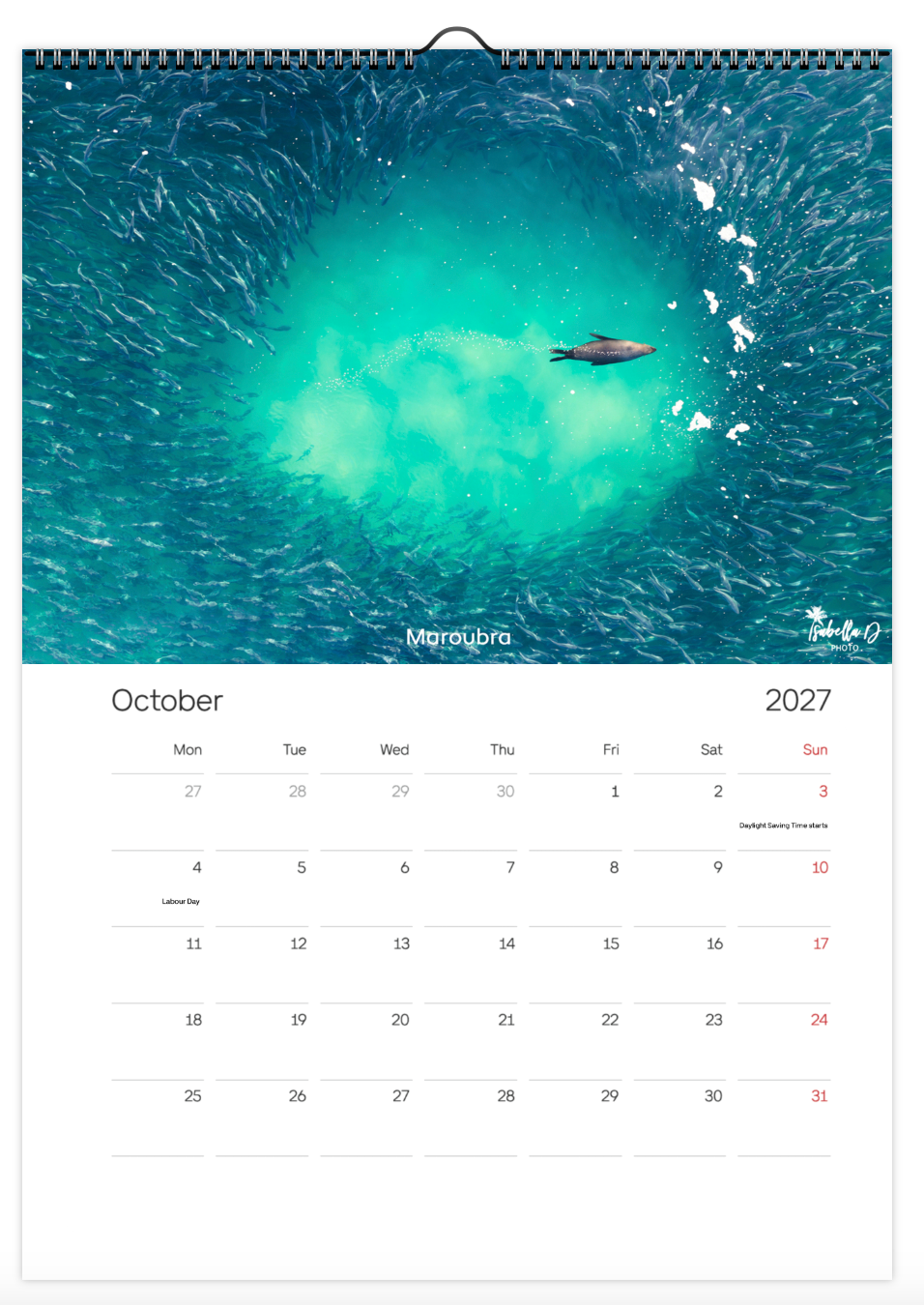 2027 A3 Calendar - Beach Days