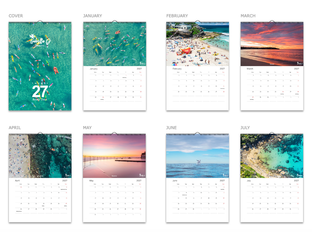 2027 A3 Calendar - Beach Days